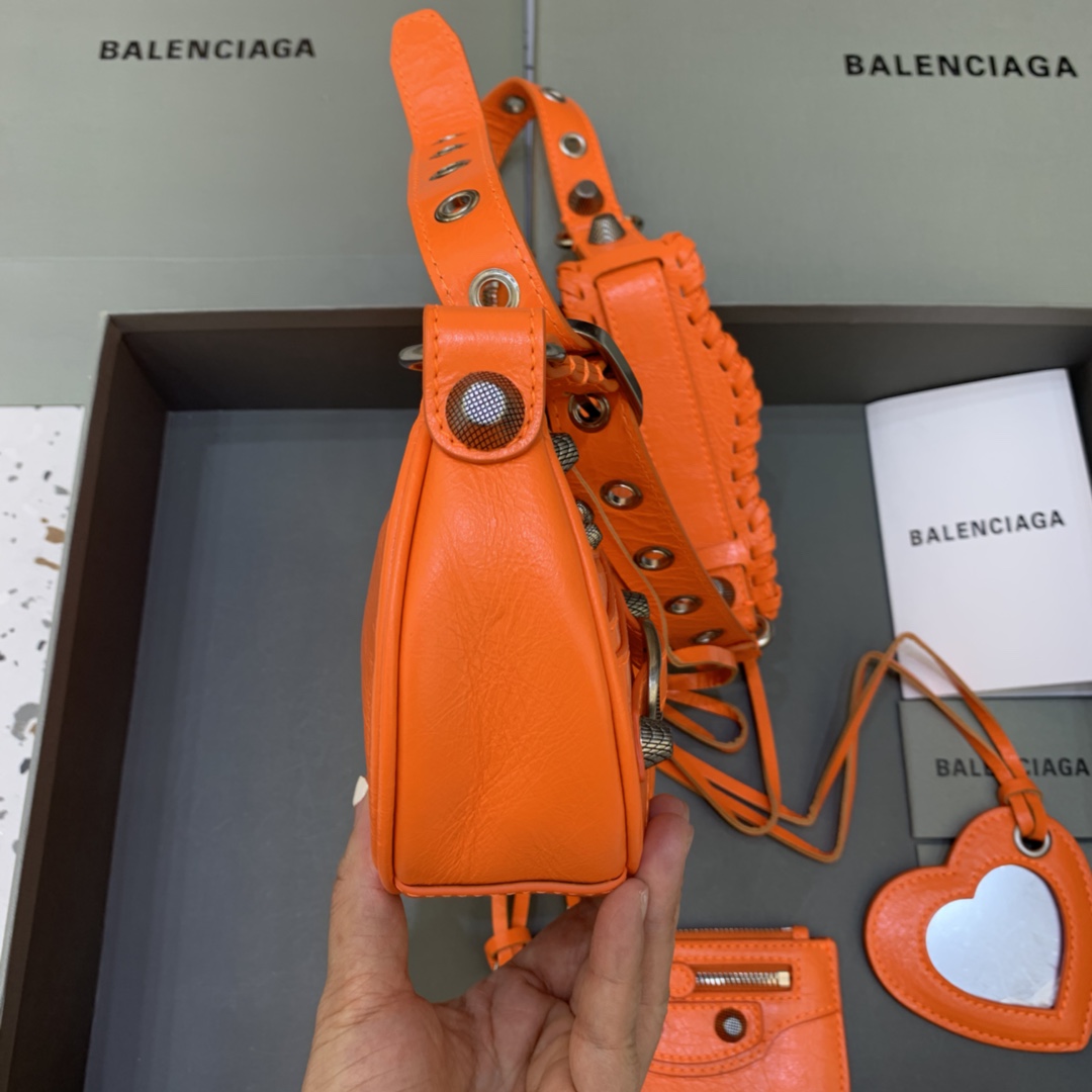 Balenciaga Le Cagole XS Shoulder Bag Crocodile Embossed Orange